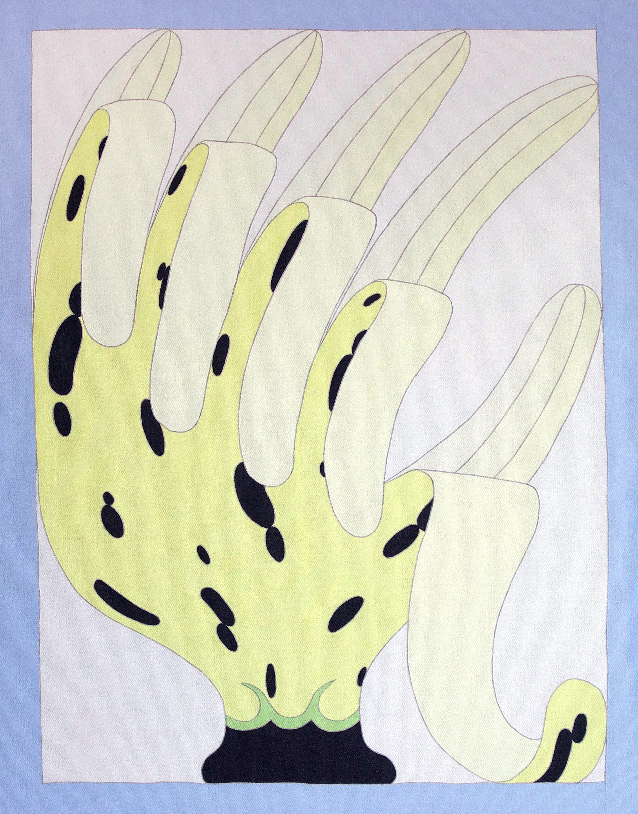 David Onri Anderson, Banana Glove, 2020, acrylic, and graphite on raw canvas, 22" x 28"