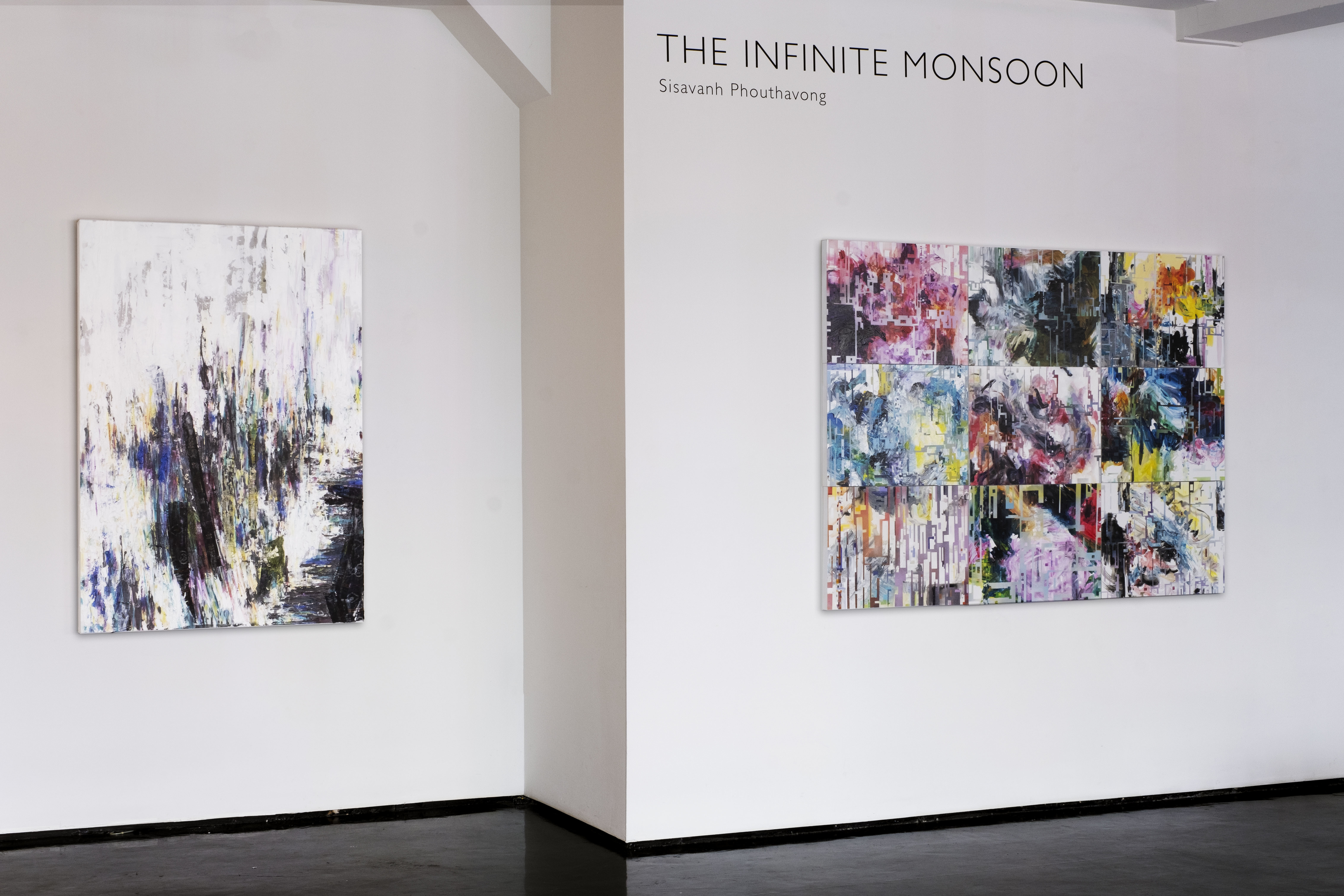 Sisavanh Phouthavong, “The Infinite Monsoon” - Left: “Moving Mountains” Right: “Quantify Tactical Zone” (photo: Tyler Squires)