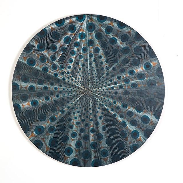 Kelly S. Williams, Little Blue Eyes Acrylic, vinyl oil on wood, 29” diameter, 2017