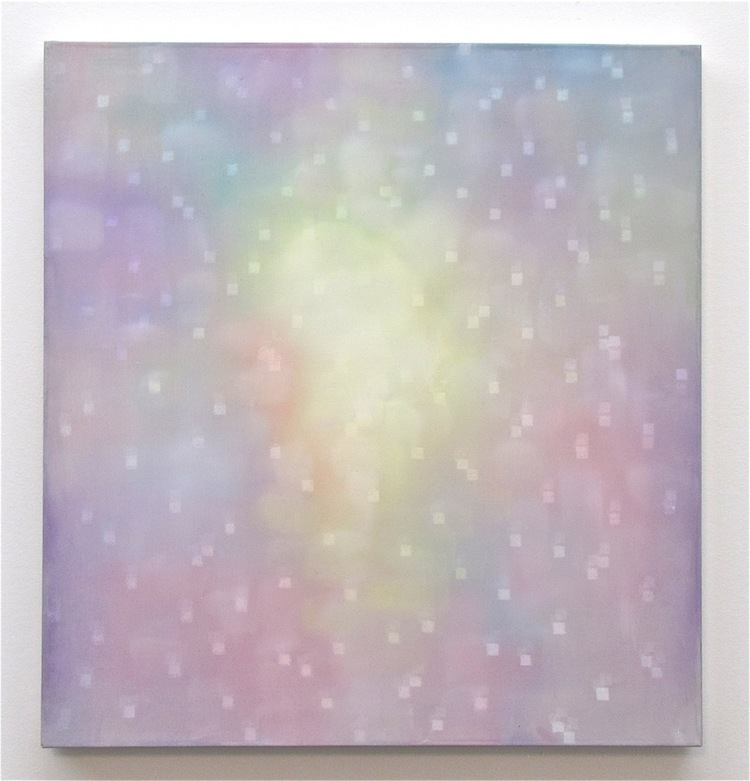 Heather Hartman, The Ecstasy of an Unformed Saint, oil, acrylic, and gouache on paper and polyester mesh, 16" x 15", 2012