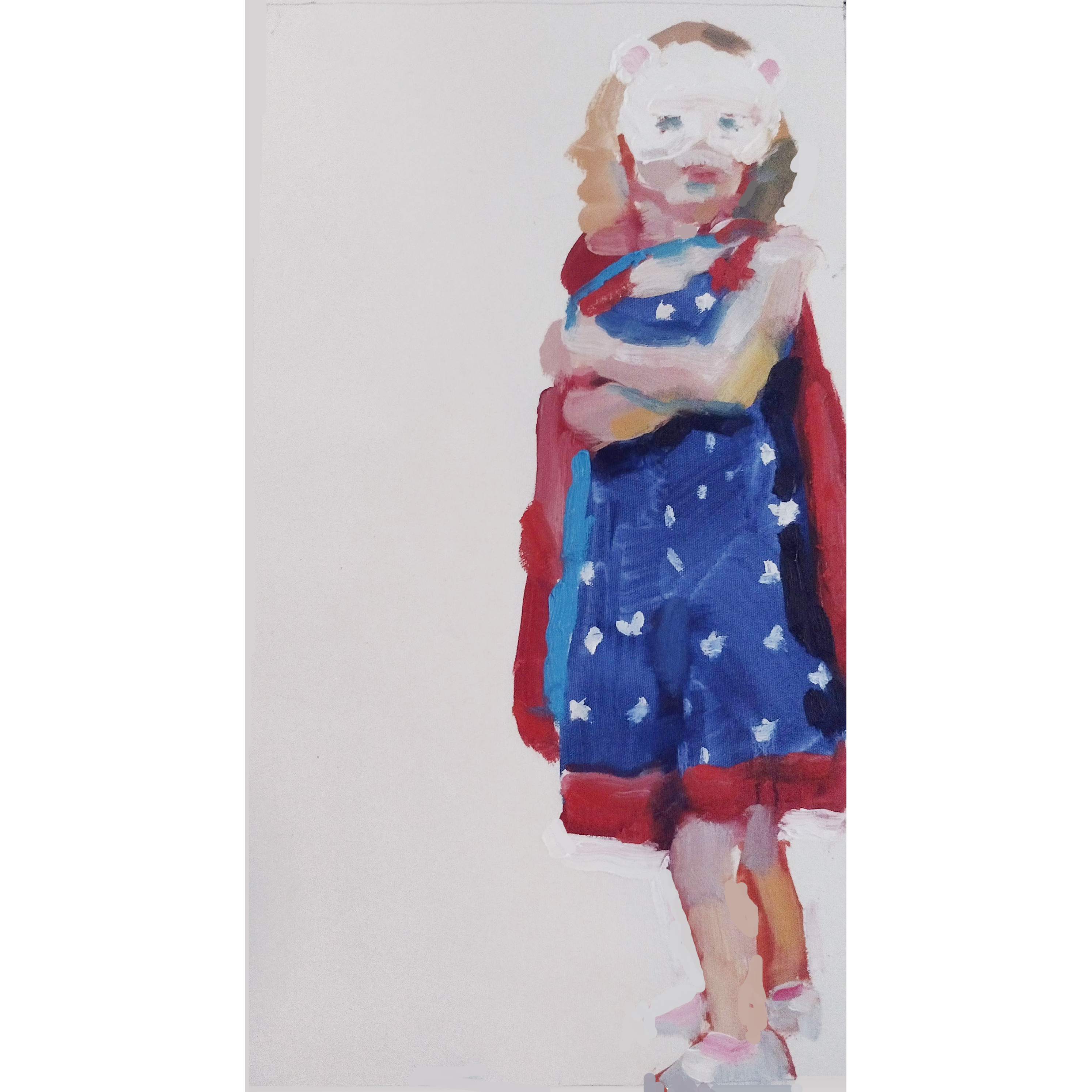 Morgan Ogilvie, (Painting of a little girl in a cape) "Even when she was a little girl, she had a vivid imagination." 21 x 11", Oil on Canvas, 2021.