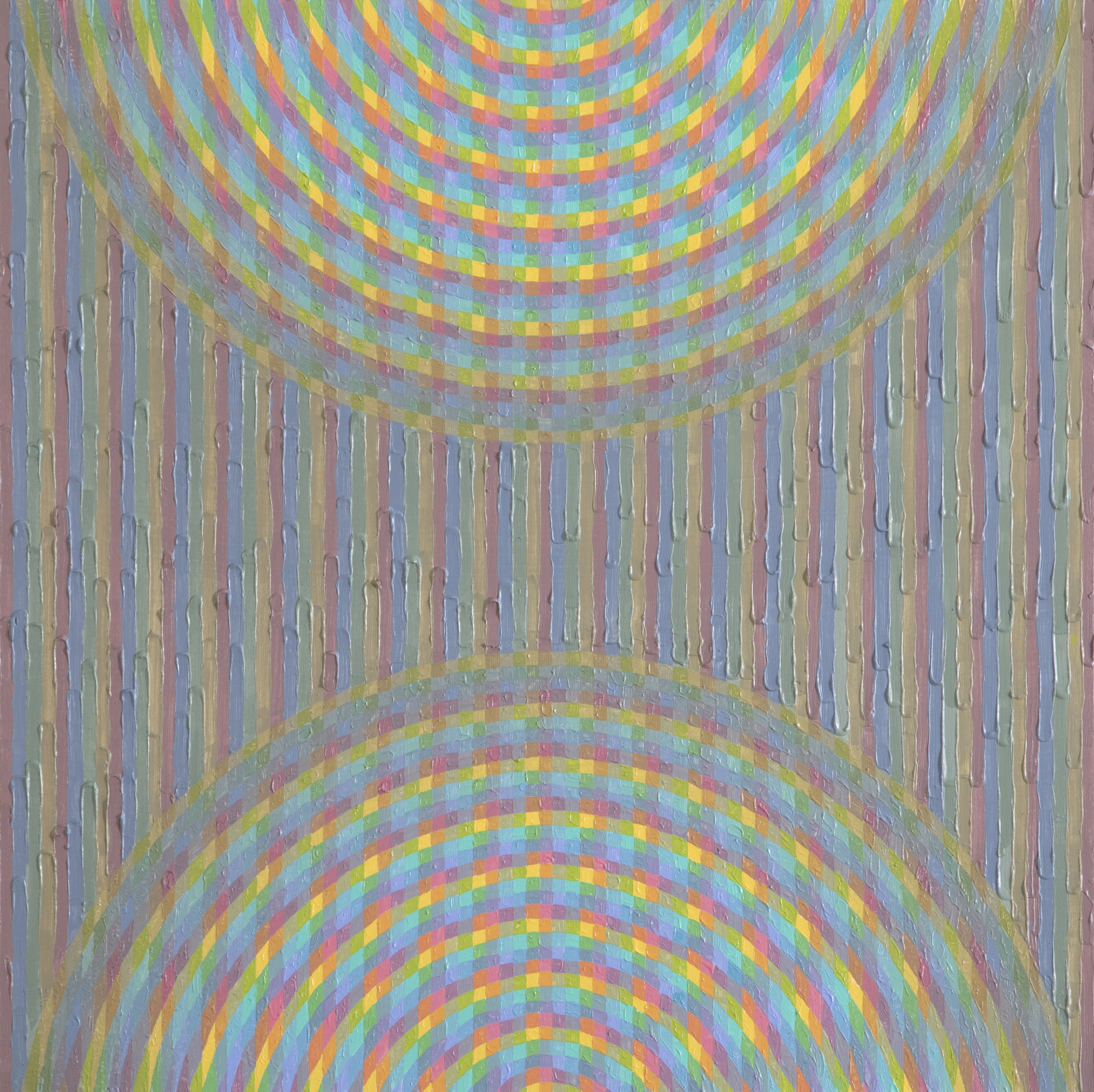 Brianna Bass, Double Interference Ripple, Acrylic paint on cradled panel, 16" x 16", 2019