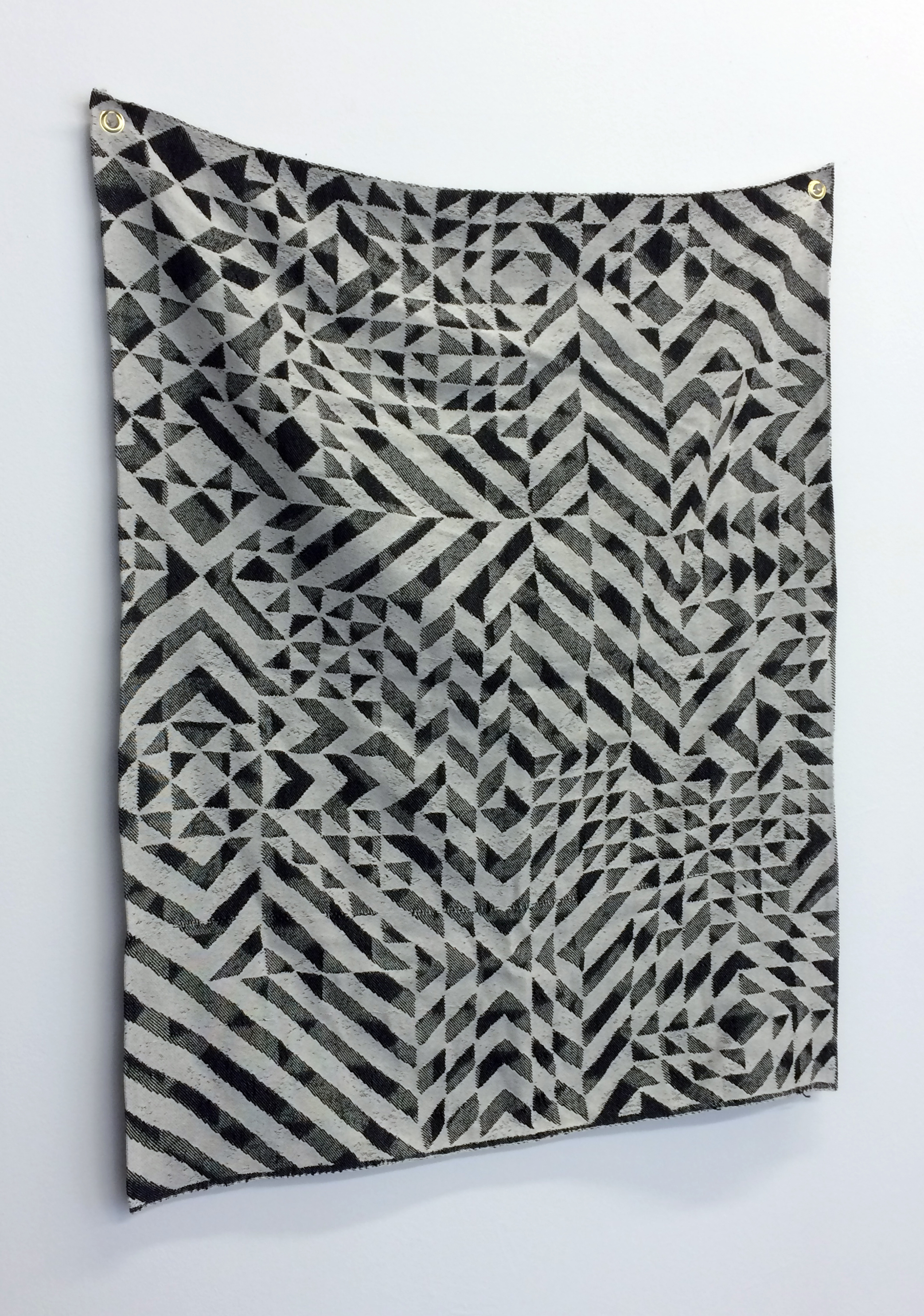 Corkey Sinks, Reformed Sacred Geometry, Handwoven digital Jacquard, cotton, aluminum grommets, 27”x 43”, 2015-2016