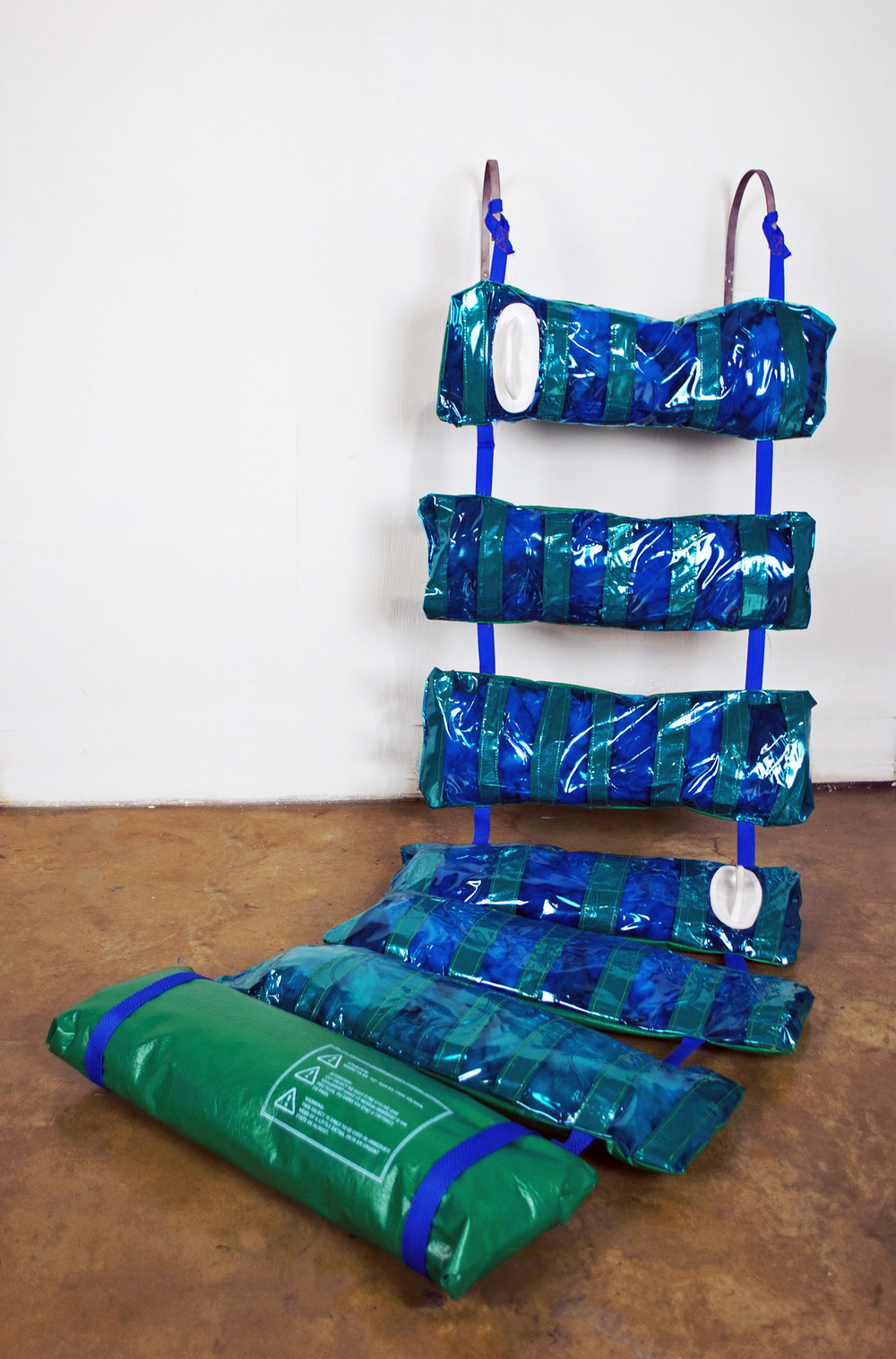 Extra Almost, vinyl, polyester, cotton, steel, silkscreen, 24” x 61”, 2015