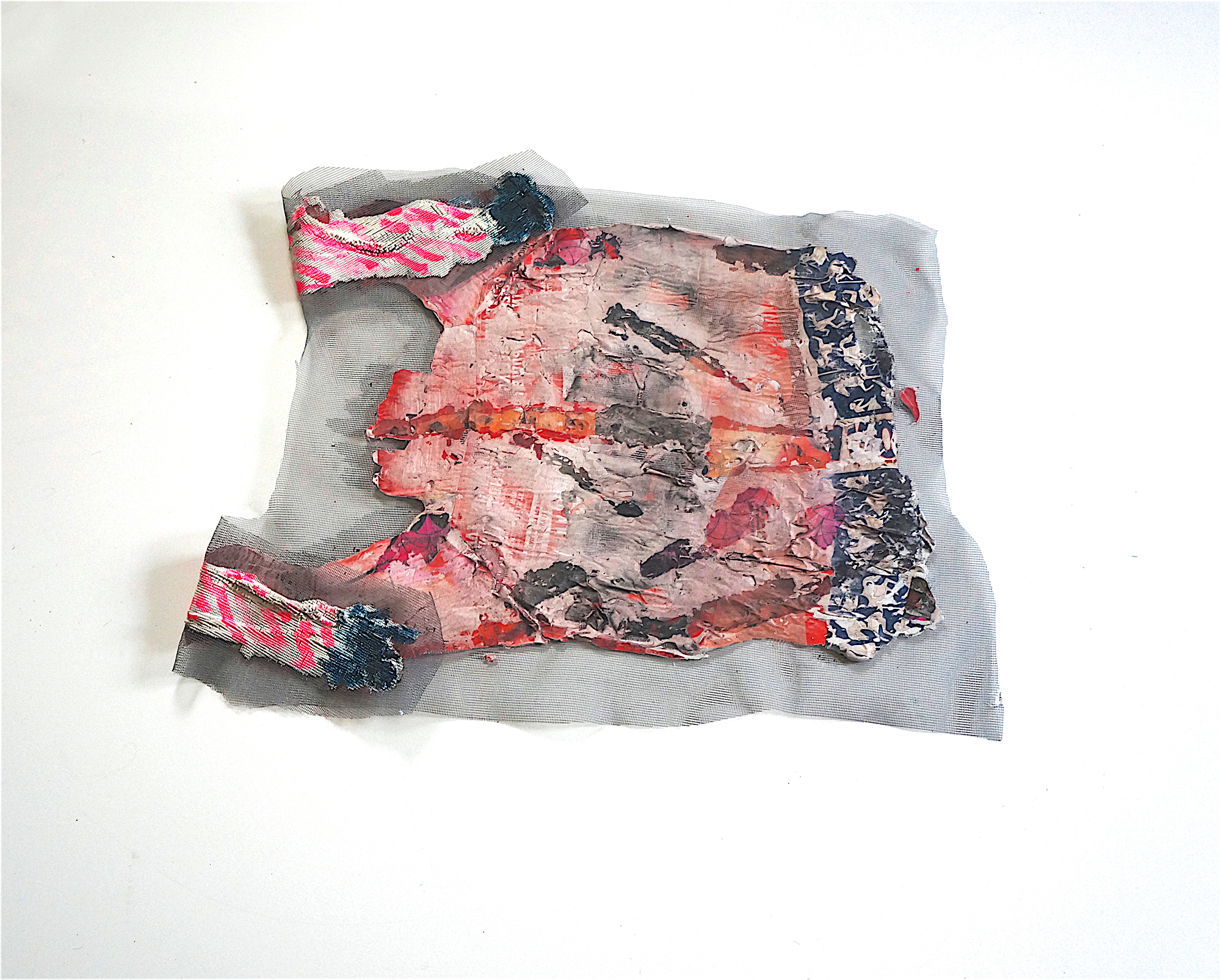 Eleanor Aldrich, Floor Sweater, caulking, paper, acrylic and ink on screen, approx. 20 x 14 inches, 2017