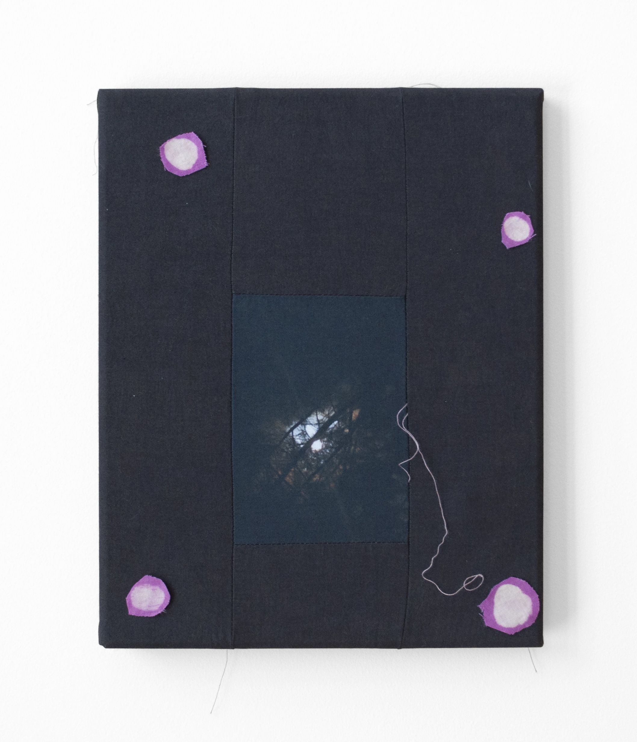 Cody Tumblin, Through the Trees, Dyed Cotton, Bleach, Thread, iPhone Photograph on Cotton, 8 x 10 inches, 2016