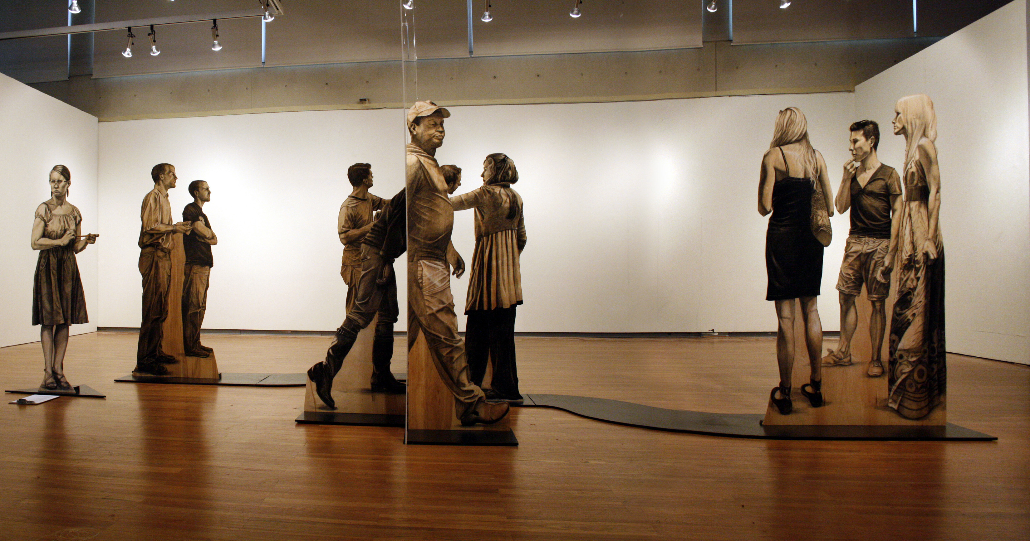 Denise Stewart-Sanabria, Quantum Web - installation view, 2010, charcoal on plywood, plexiglass, 8’ x 8’ x 18’ installation