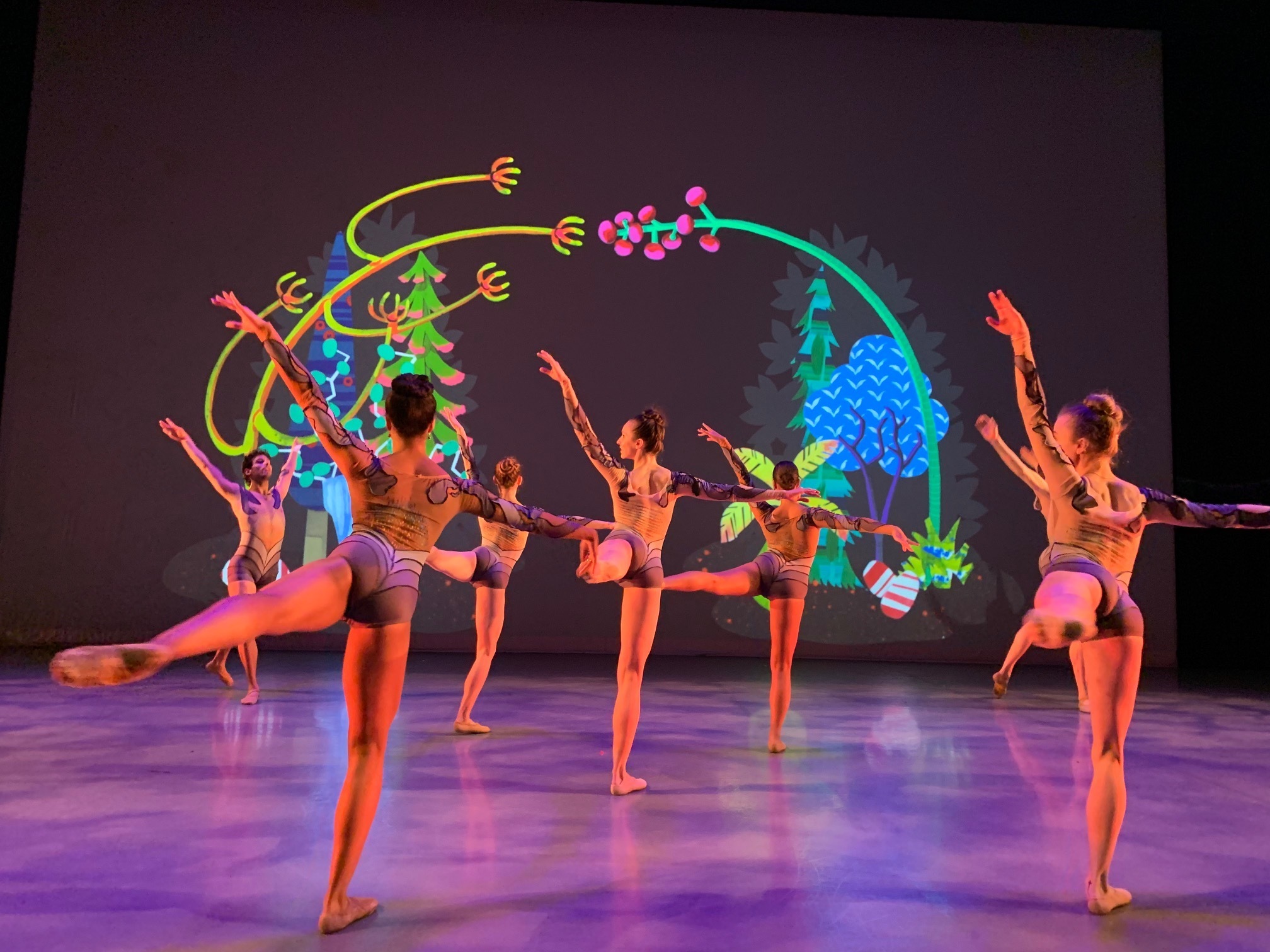 Flyway (2019) 17 minute animation, projection; collaboration with Kyle Statham; commissioned for Ballet Memphis performance Spring Mix; based on 2014 set design by Erin Harmon