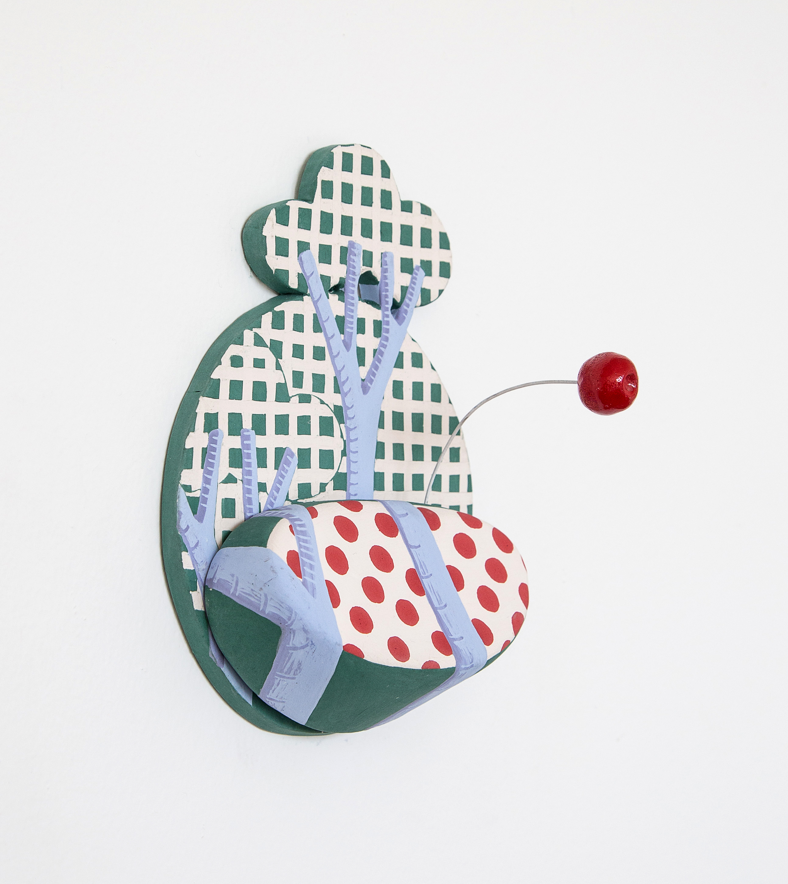 Shifty Rickrack with Boing, 2017 (side view); Porcelain tile, shelf, and appendage with wire; 18.41 x 15.24 x 10.16cm