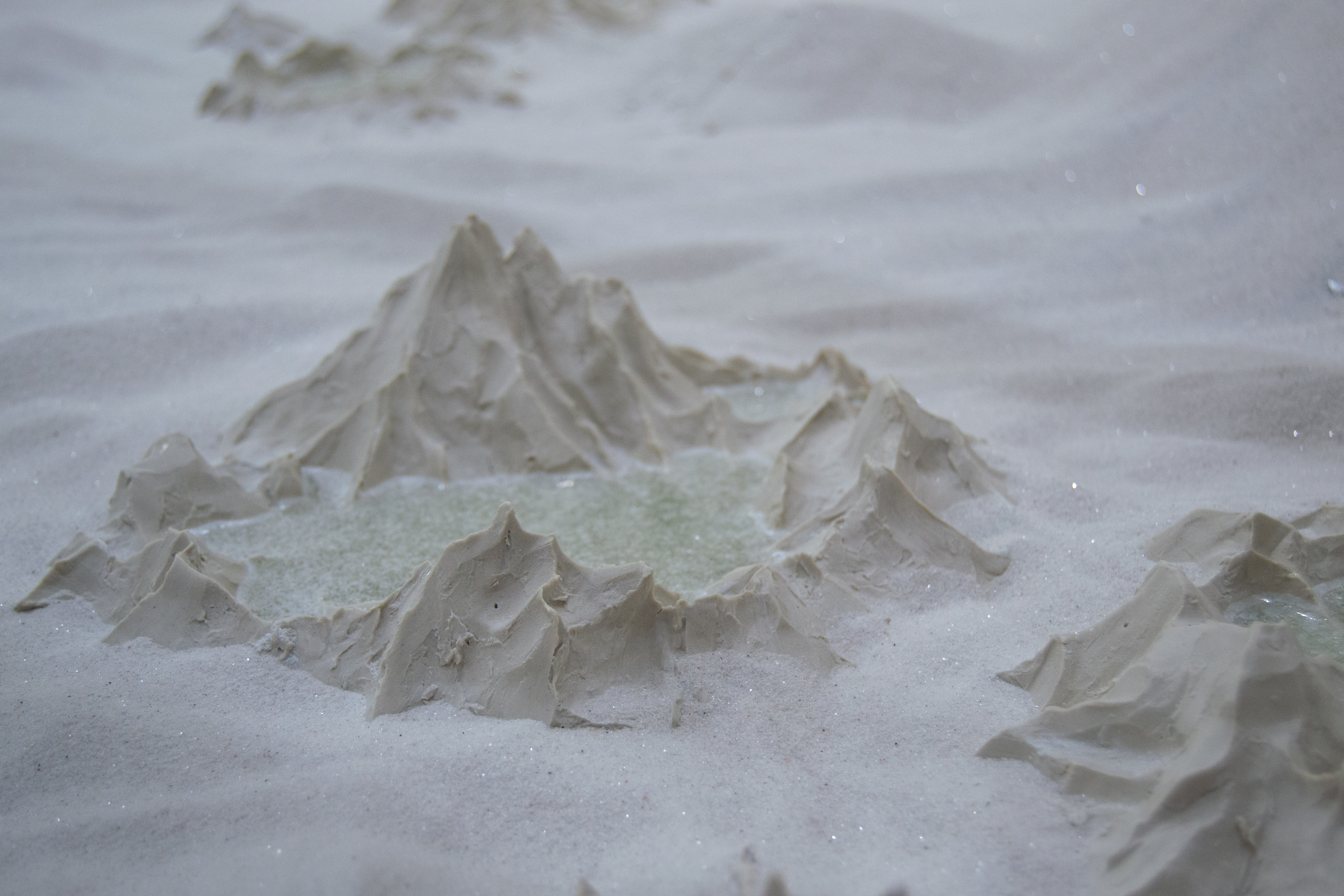 Caroline Hatfield, Impart, 2020, dimensions variable/approximate, 14' x 7' x 6', found object, ceramic, glass, sand, salt [detail]