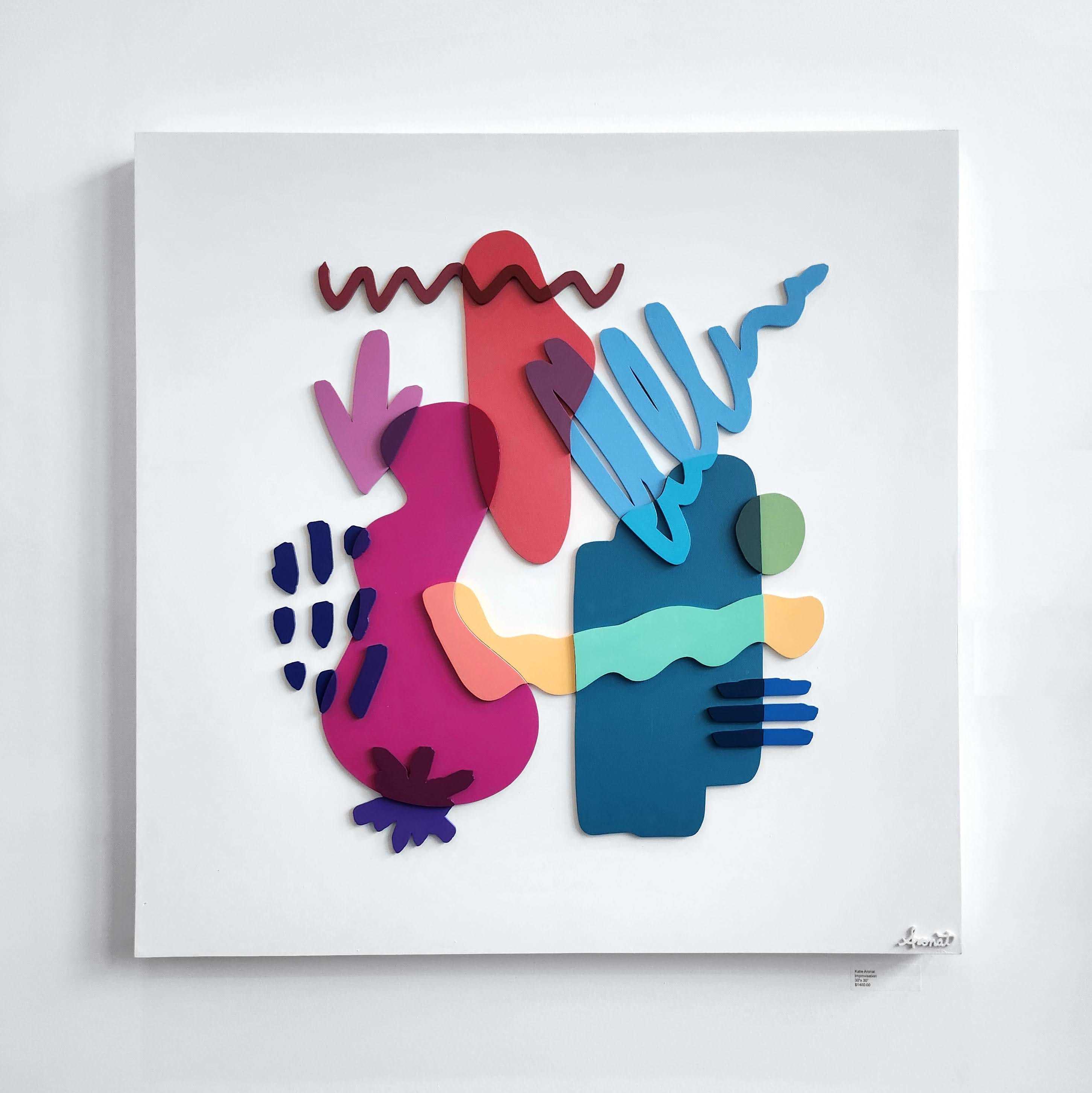 Improvisation, acrylic-painted, laser-cut wooden shapes on panel, 30" x 30" Improvisation, acrylic-painted, laser-cut wooden shapes on panel, 30" x 30"