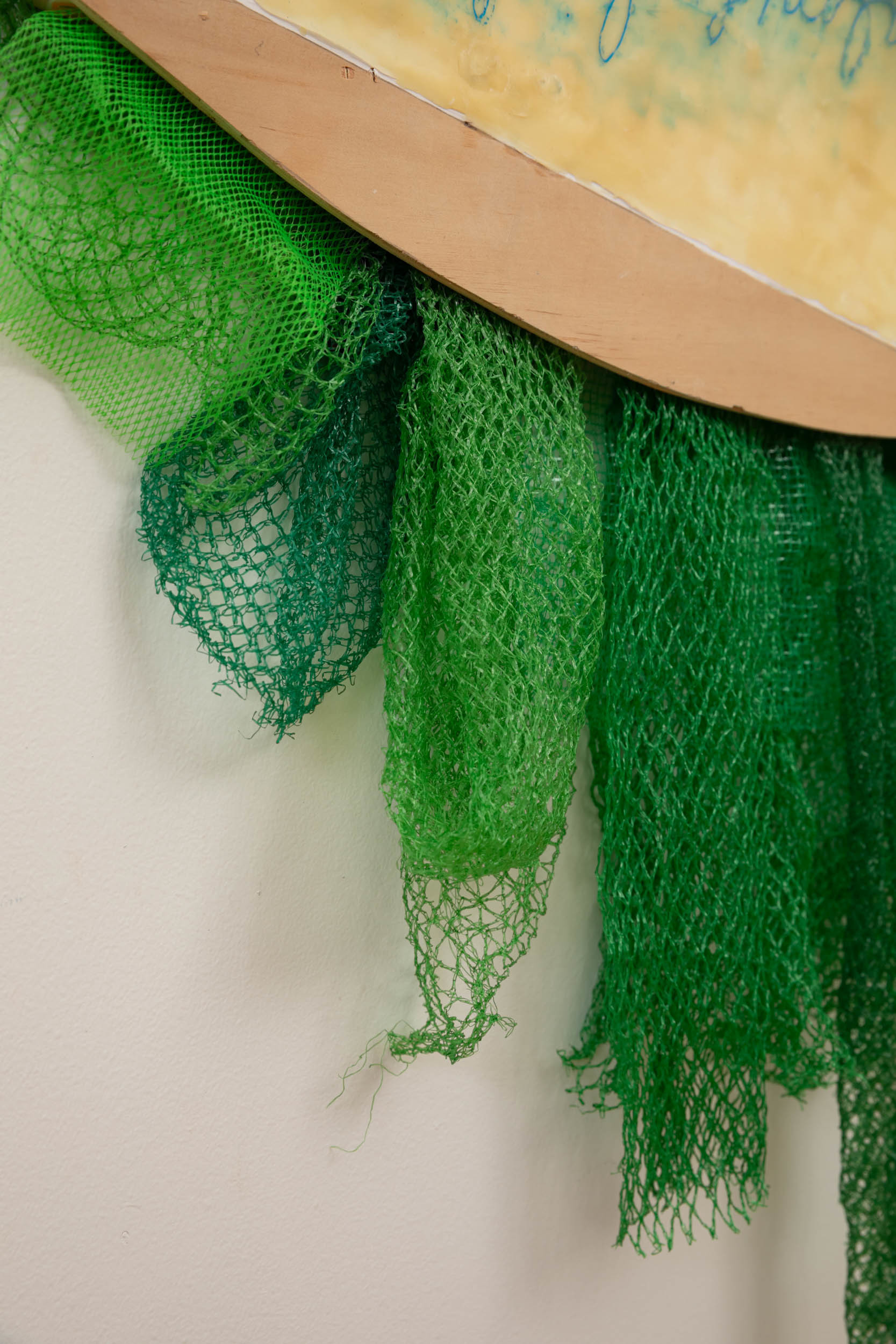 Jennifer Pepper, A Sunnier Realm of Light (details), 2023, wood, pigment, wax, plastic, oil pigment, 27" x 31"