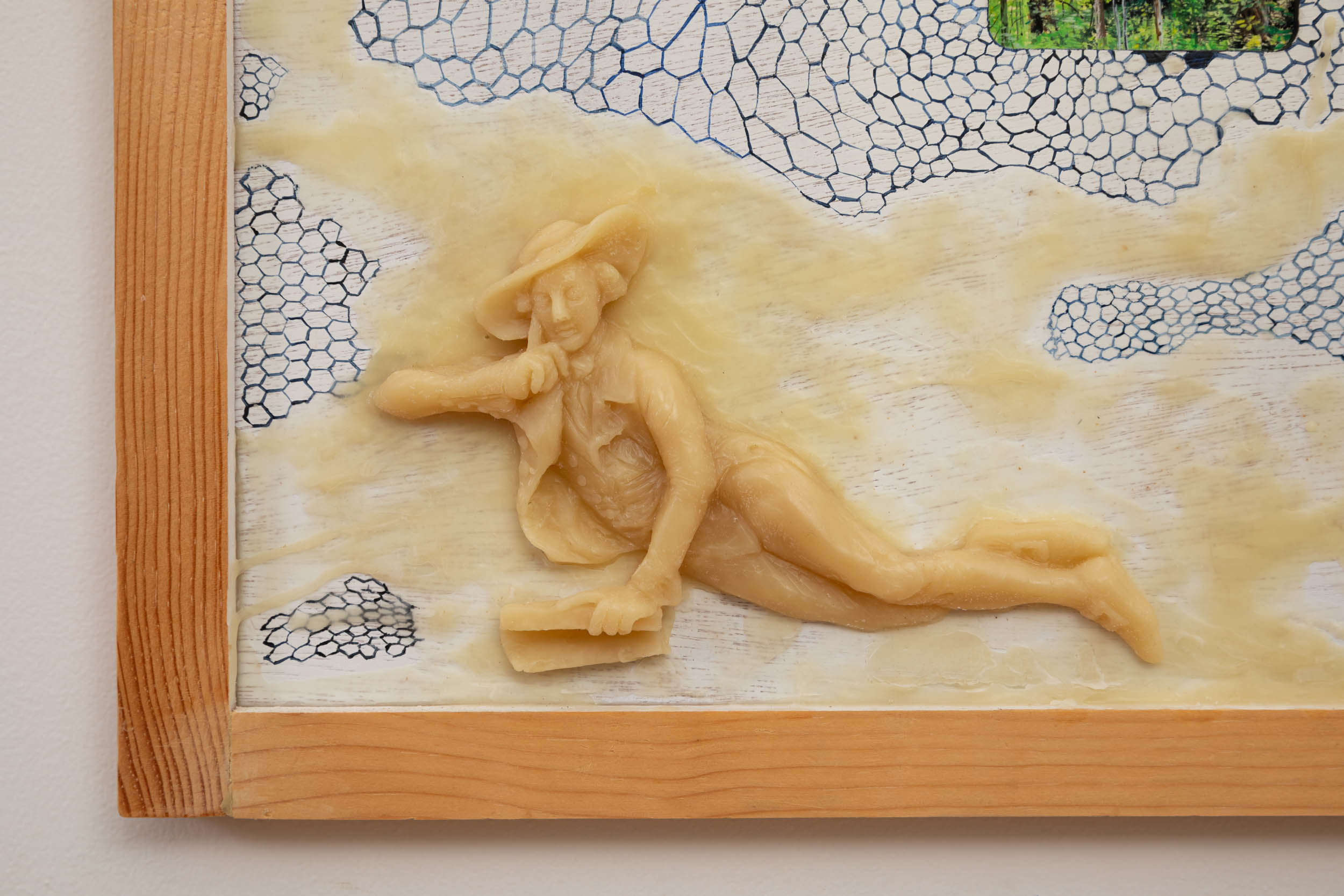 Jennifer Pepper, Sir Boothby (detail), 2021, beeswax, pigment, wood, 16.25" x 20"