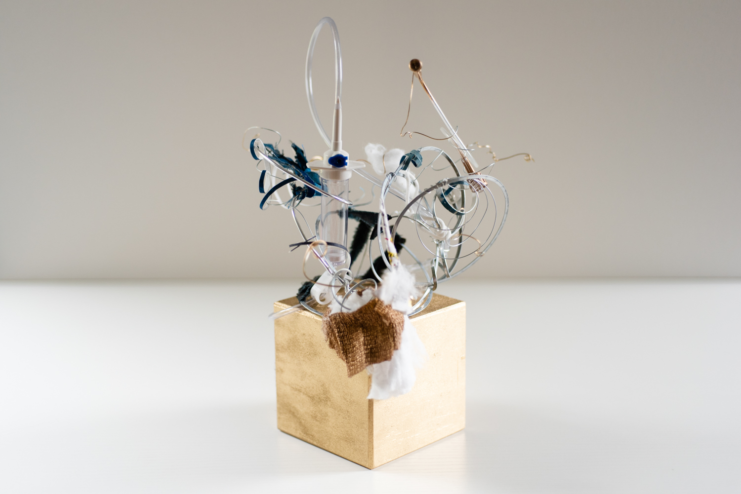 Jocelyn Mathewes, Never the Same Again, 2022, series of 7 sculptures, IV tubing, wire, fabric, cotton, medical wrap Slinky® Jocelyn Mathewes, Never the Same Again, 2022, series of 7 sculptures, IV tubing, wire, fabric, cotton, medical wrap Slinky®