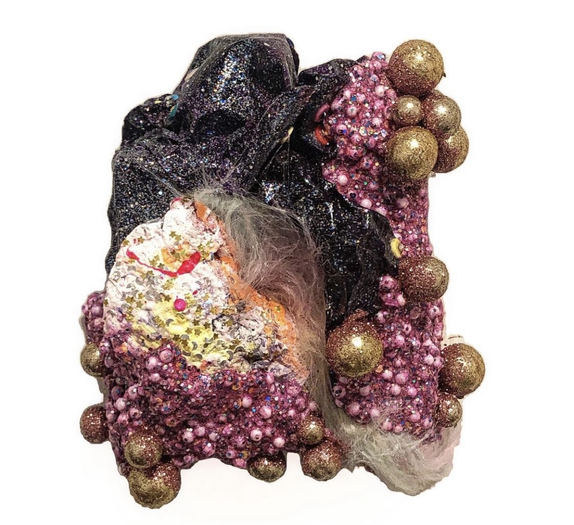 Kirby Miles, Chardonnay, acrylic, aluminum, faux fur, styrofoam, glitter, 2021