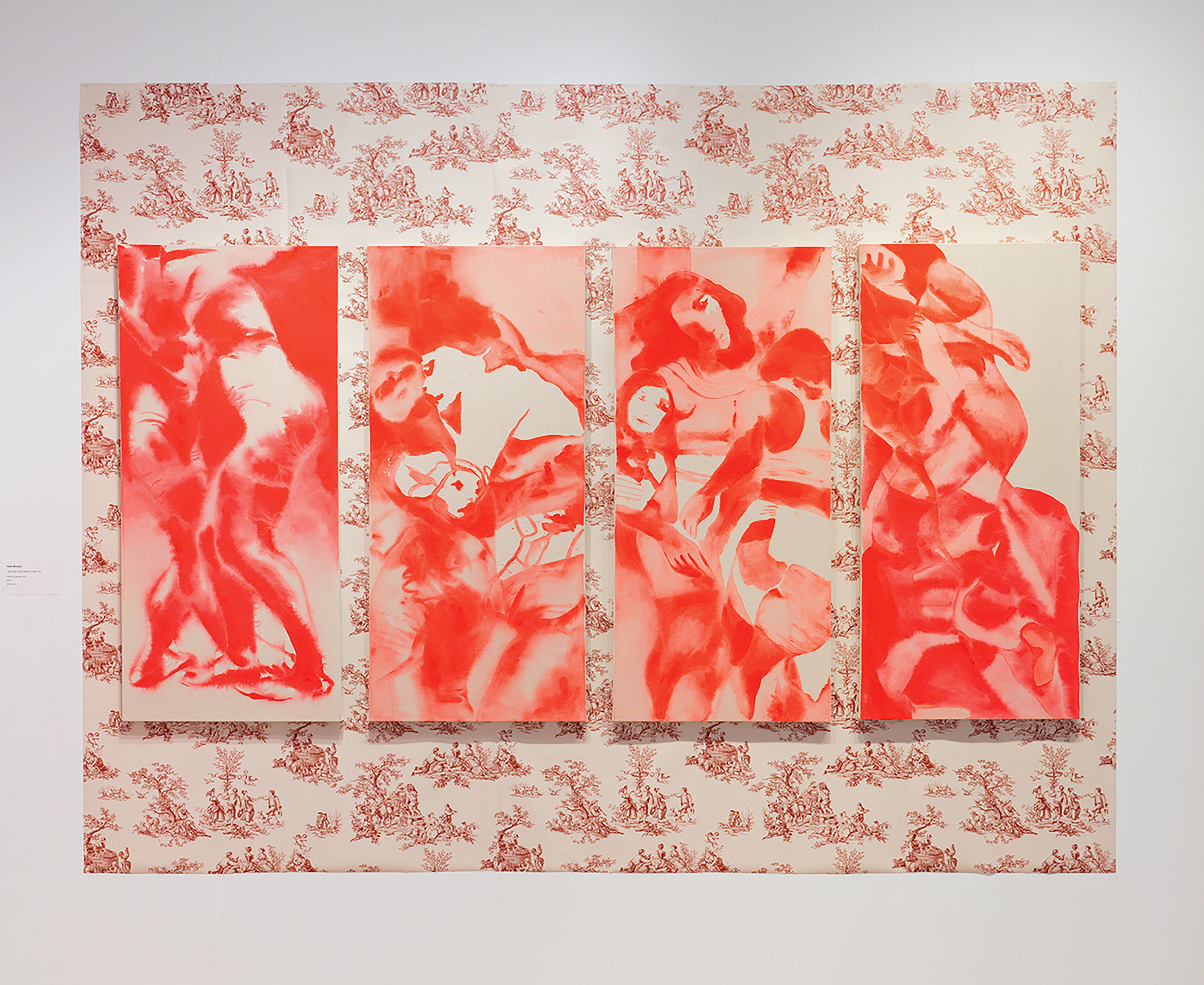 Katie Thompson Murphy, The Face Your Mother Drew, 2023, acrylic on raw canvas, 48 x 22 inches each
