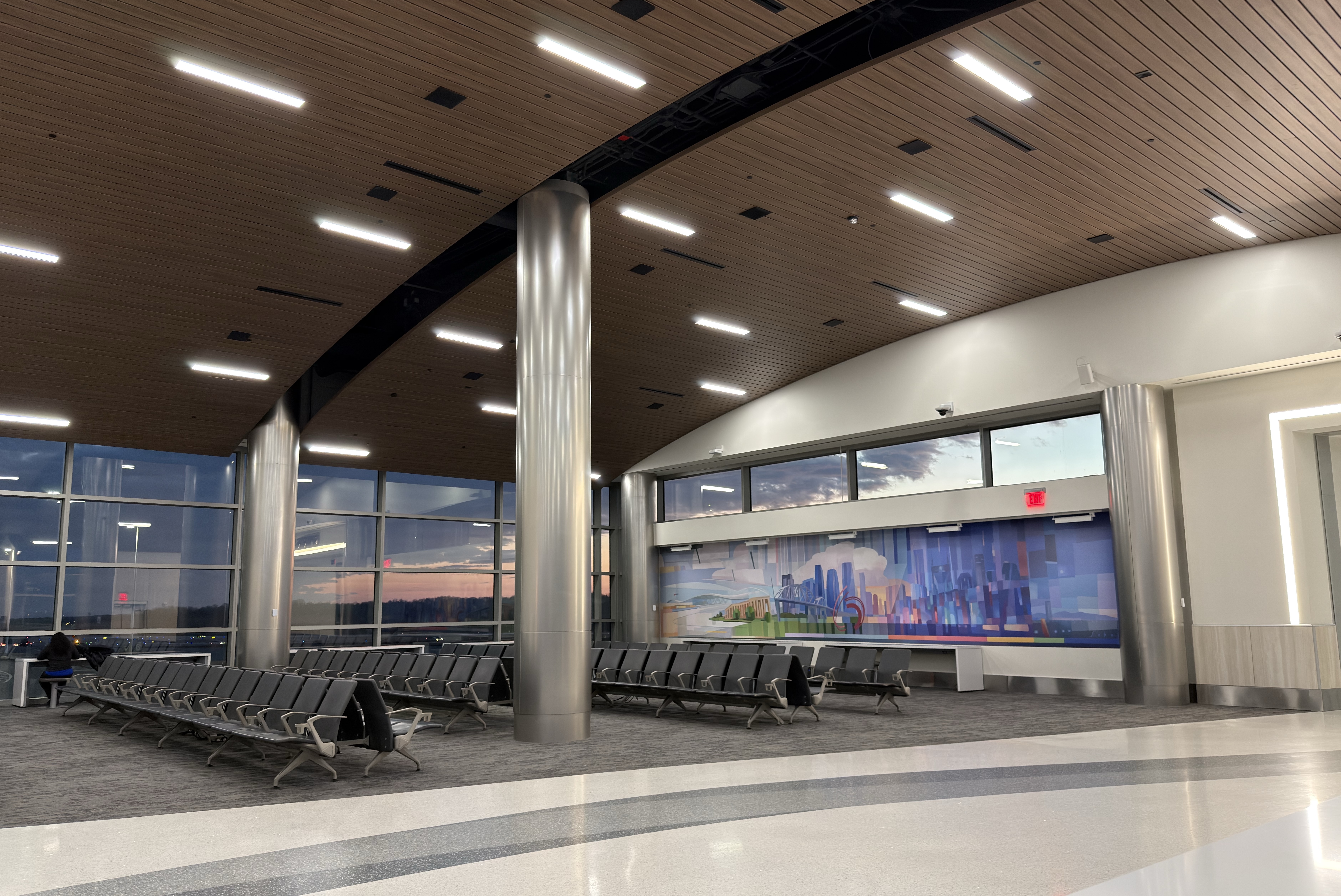 Tony Sobota, Nashville in a Day, acrylic wall mural, 7' x 40' (Nashville Airport Gate D5)