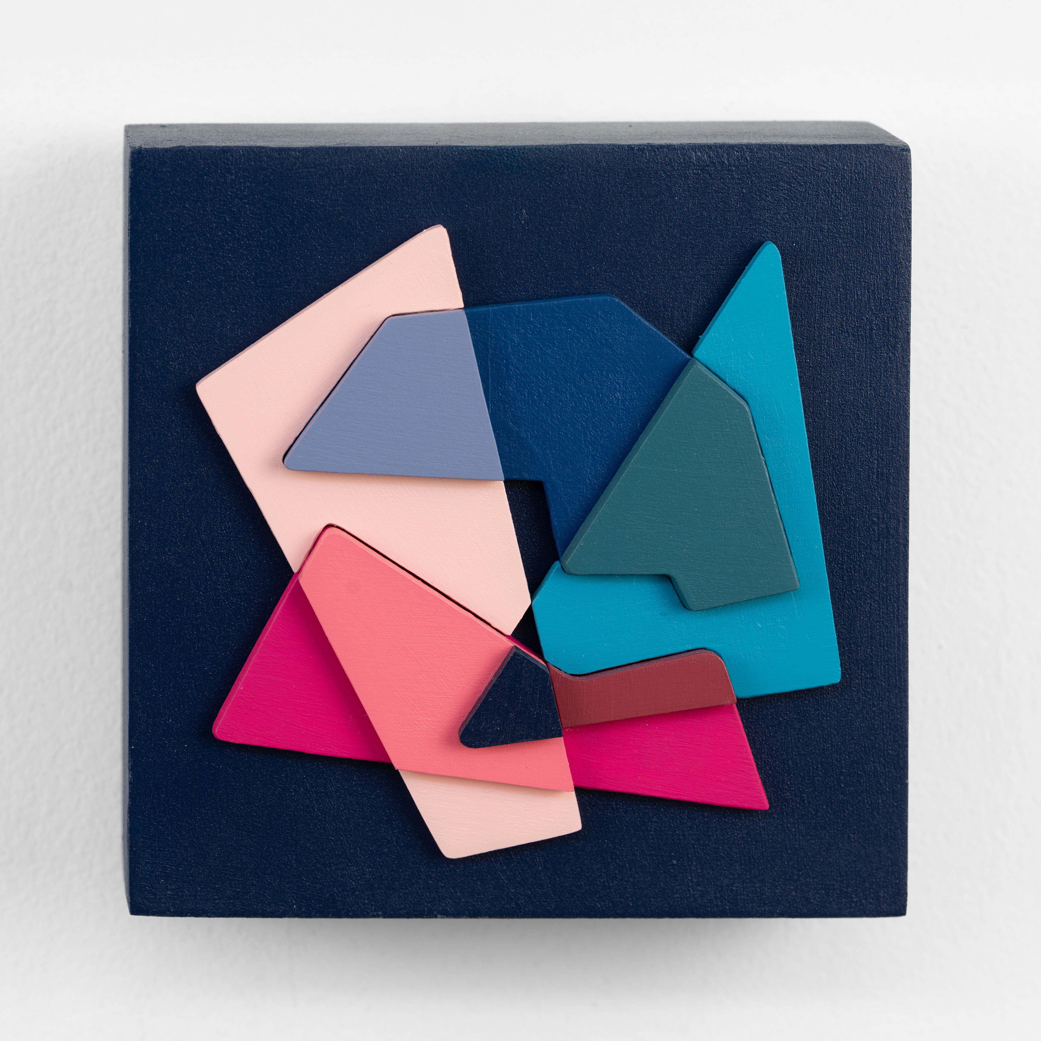 Rhythm Mini #2, acrylic-painted, laser-cut wooden shapes on panel, 5" x 5" Rhythm Mini #2, acrylic-painted, laser-cut wooden shapes on panel, 5" x 5"