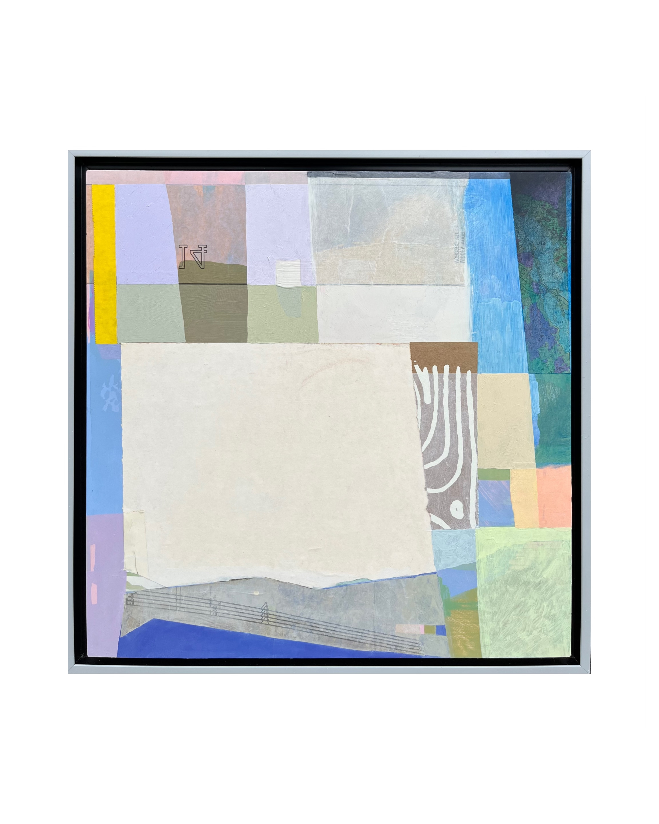Tony Sobota, What About Collage (1), mixed media collage on panel, 16" x 16"