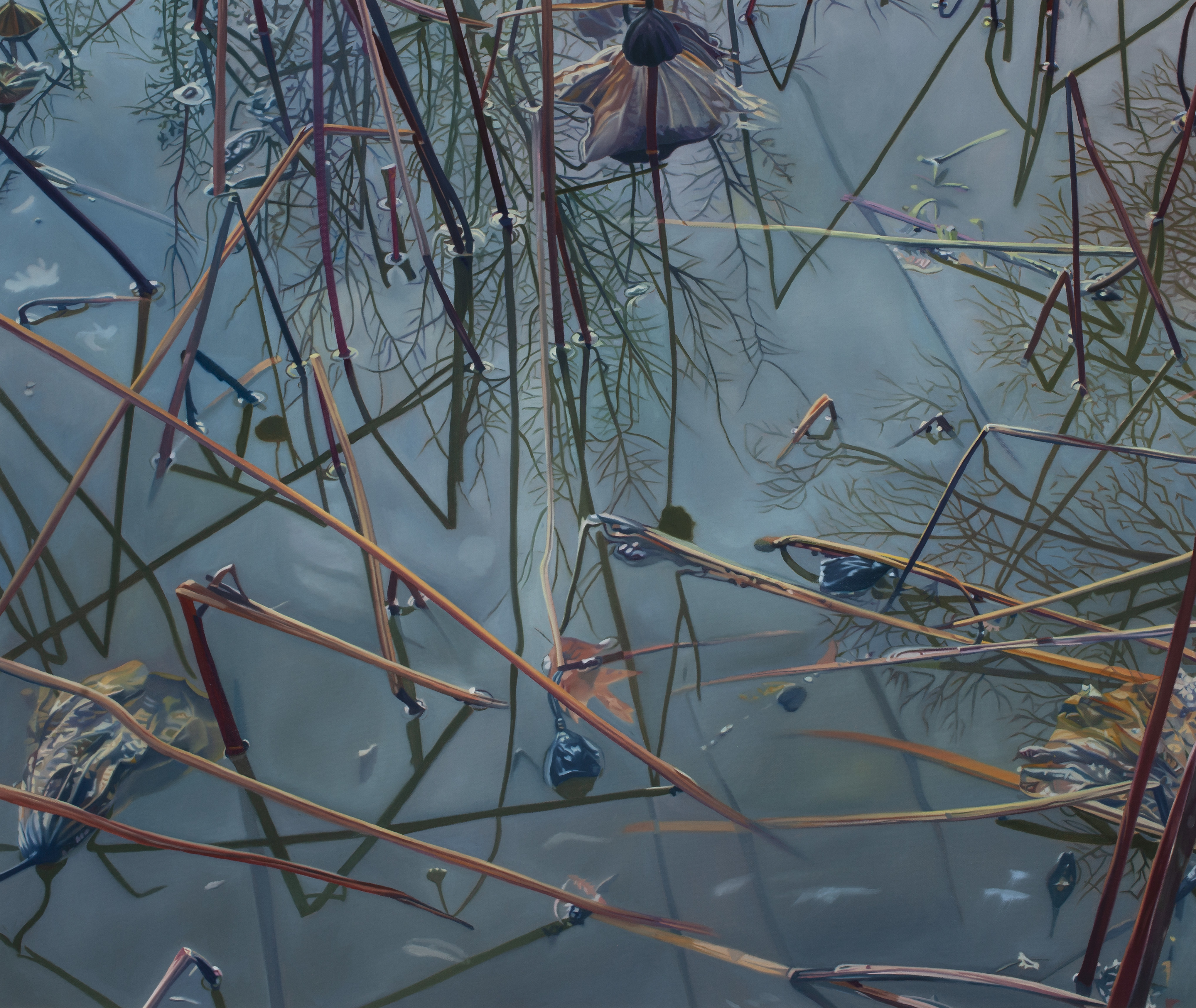 Beth Edwards, Winter Pond I, 2025, oil on canvas, 32" x 38"