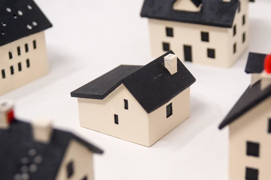 Noah Thomas Miller, Models of Houses, 2026, wood, plastic, papier-mâché