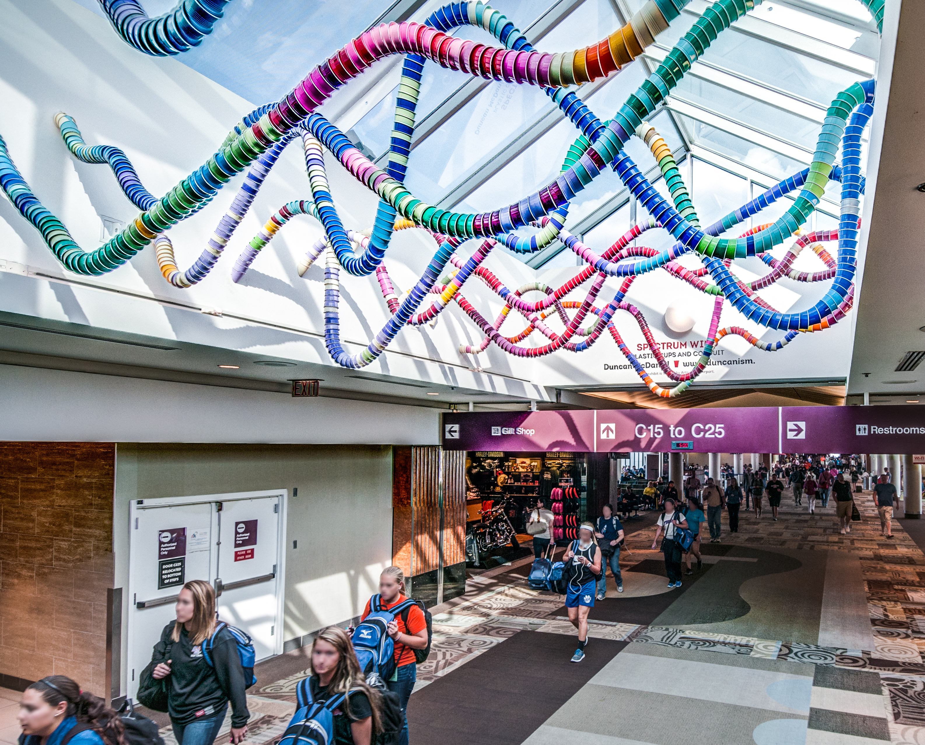 Duncan McDaniel, Spectrum Wind, 2014, 8’x 8’x 15’, conduit rods and plastic cups