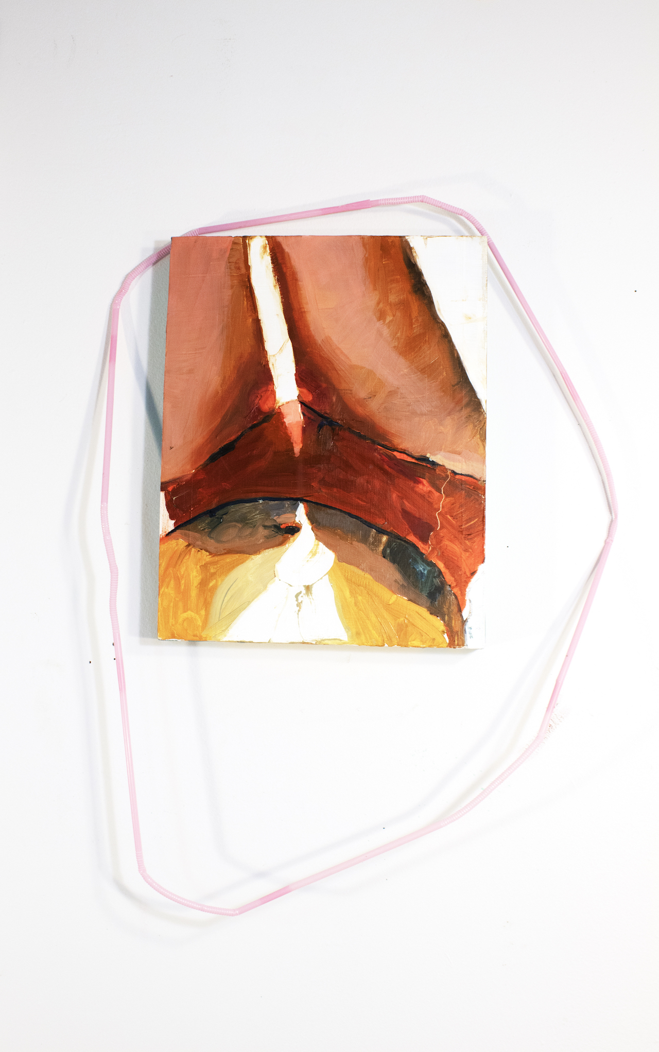 Georganna Greene, Swim Lap, 2024, oil on found canvas with straws, 20" x 16” (canvas) Georganna Greene, Swim Lap, 2024, oil on found canvas with straws, 20" x 16” (canvas)